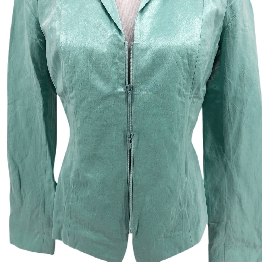 Lafayette 148 New York Blue/Green 3/4 Sleeve Blazer - Picture 3 of 11